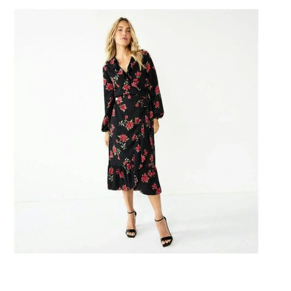 Draper James RSVP Long Sleeve Ruffle Midi Dress - Picture 1 of 4